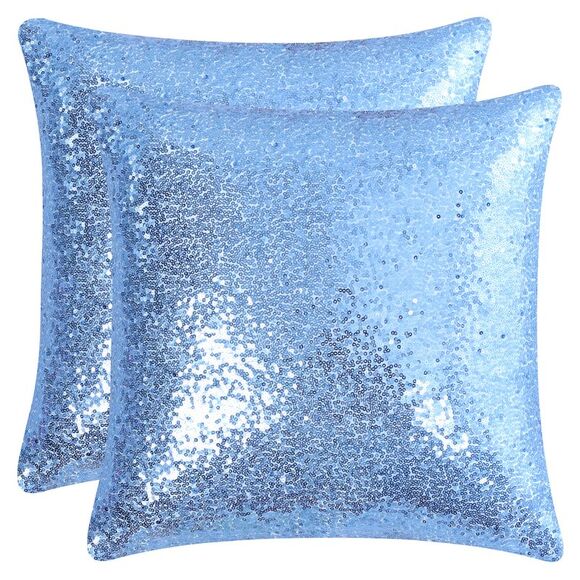 2pcs Sky Blue Sequin Throw Pillow Covers Shiny Decor Cushion Covers - Picture 1 of 6